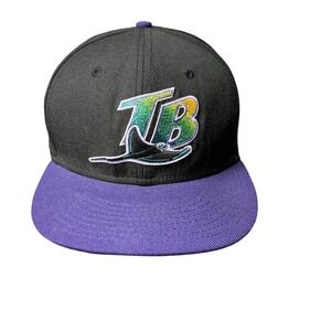 Tampa Bay Devil Rays Hat Cap Fitted Mens 7 1/4 Black Purple MLB Baseball New Era